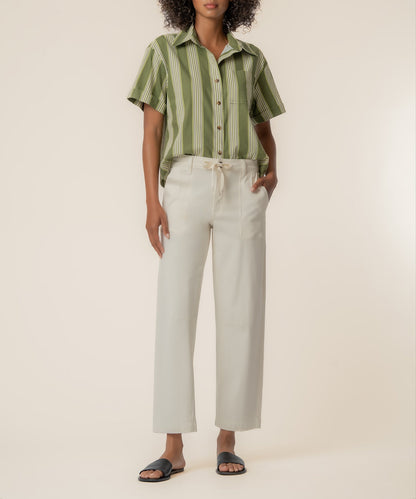 Aida Linen Top in Olive/Ivory