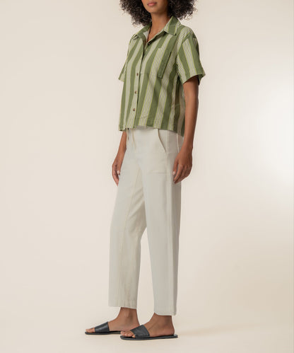 Aida Linen Top in Olive/Ivory
