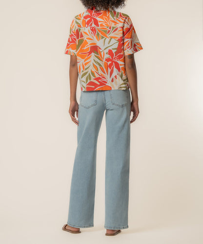 Aida Linen Top in Red/Orange