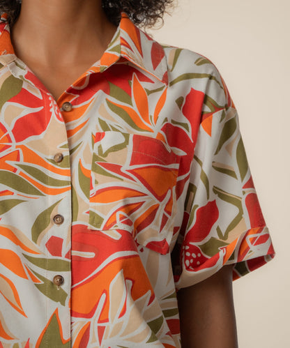 Aida Linen Top in Red/Orange