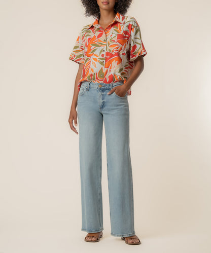 Aida Linen Top in Red/Orange