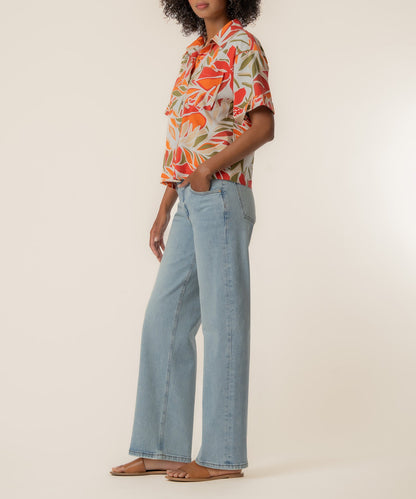 Aida Linen Top in Red/Orange