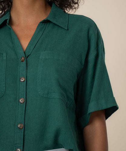 Brianna Linen Boxy Shirt in Jungle