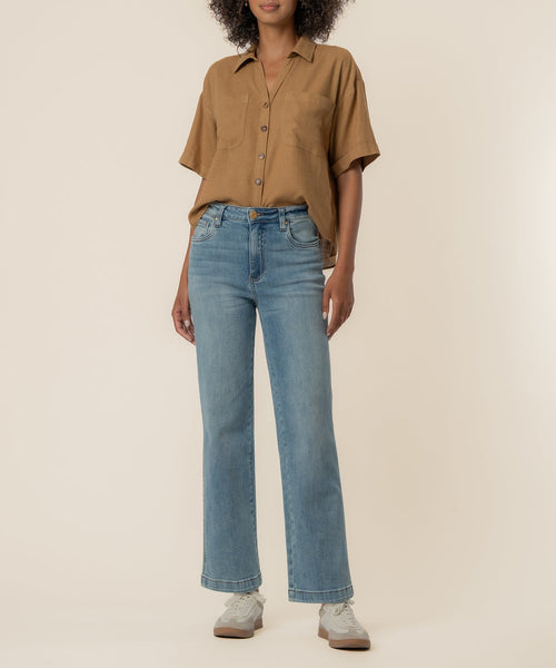 Brianna Linen Boxy Shirt in Wood