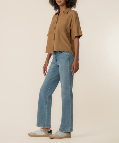Brianna Linen Boxy Shirt in Wood