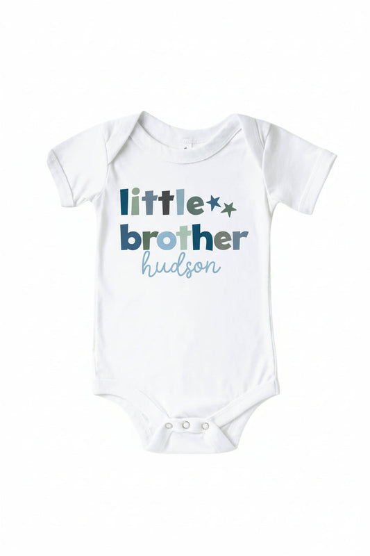 Personalized Little Sibling Graphic Bodysuit | White