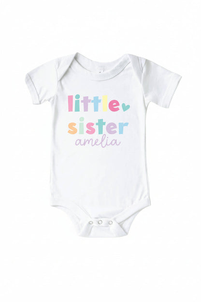 Personalized Little Sibling Graphic Bodysuit | White