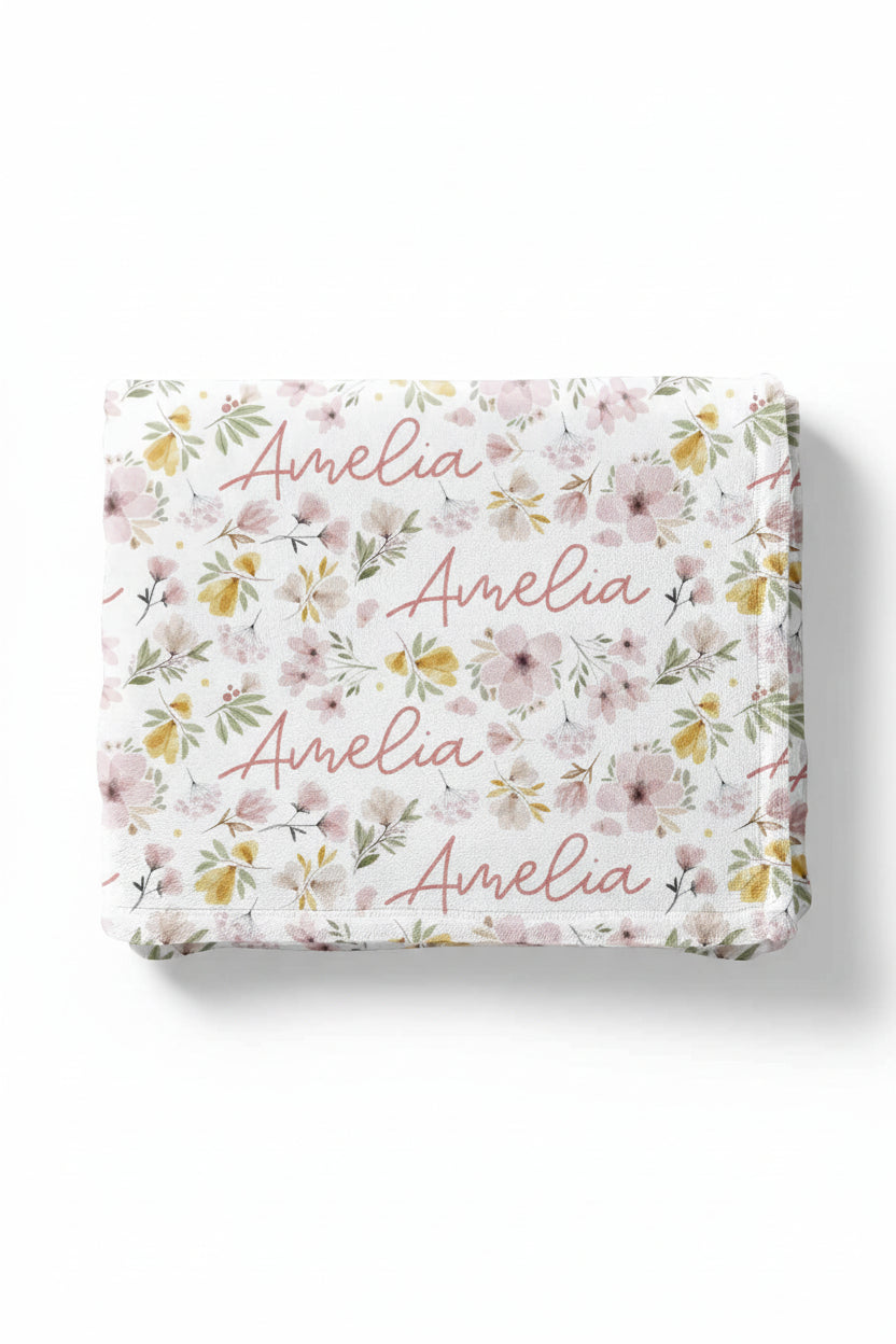 Maeve's Mauve & Mustard Floral Personalized Toddler Blanket