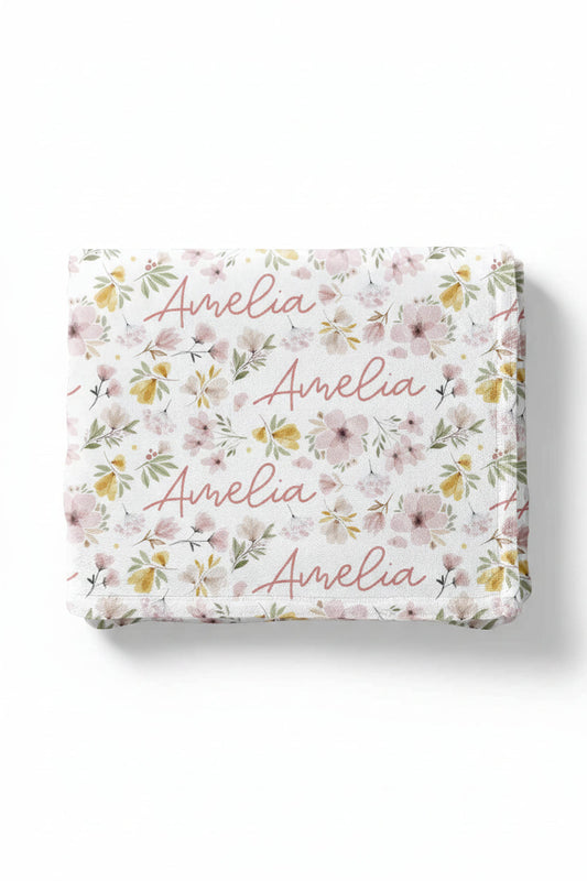 Maeve's Mauve & Mustard Floral Personalized Toddler Blanket