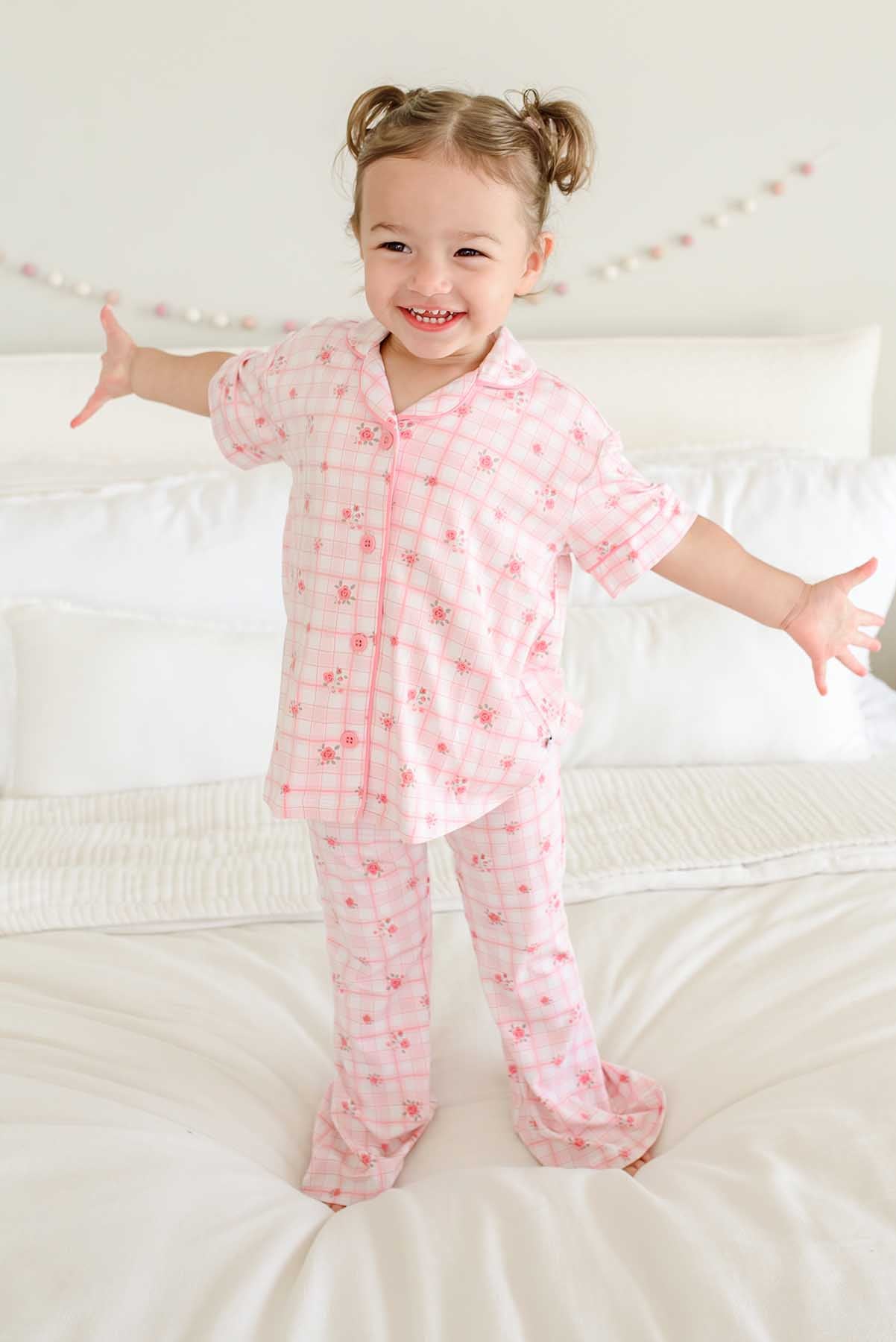 Girls' Two Piece Bamboo Flare Lounge Set | Primrose Plaid
