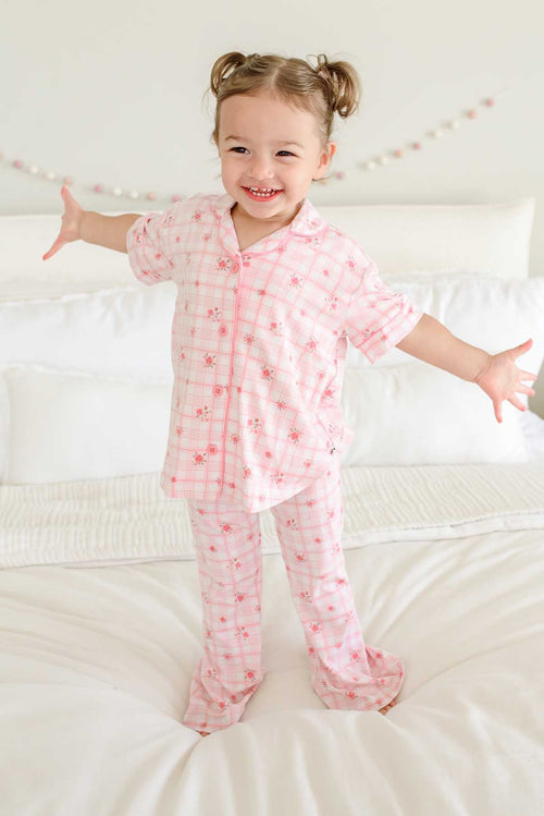 Girls' Two Piece Bamboo Flare Lounge Set | Primrose Plaid