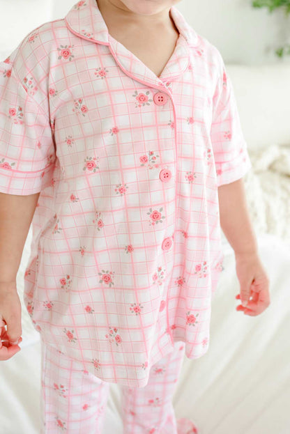 Girls' Two Piece Bamboo Flare Lounge Set | Primrose Plaid