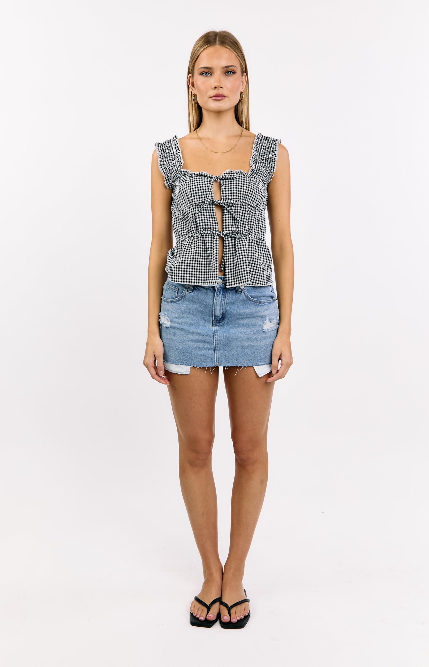 Neevie Black Gingham Tie Top