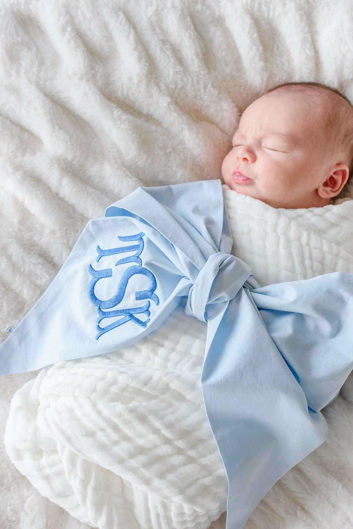 Personalized Newborn Bow Sash | Light Dusty Blue