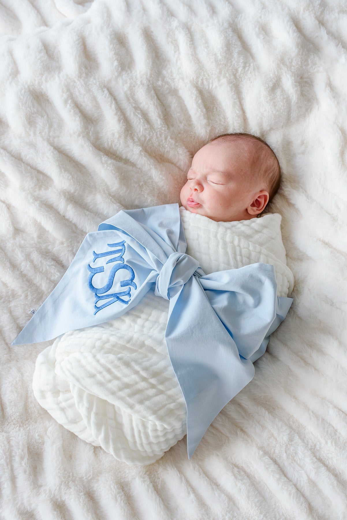 Personalized Newborn Bow Sash | Light Dusty Blue