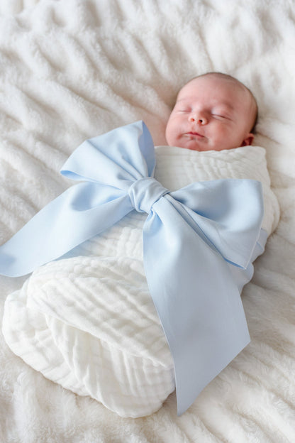 Personalized Newborn Bow Sash | Light Dusty Blue