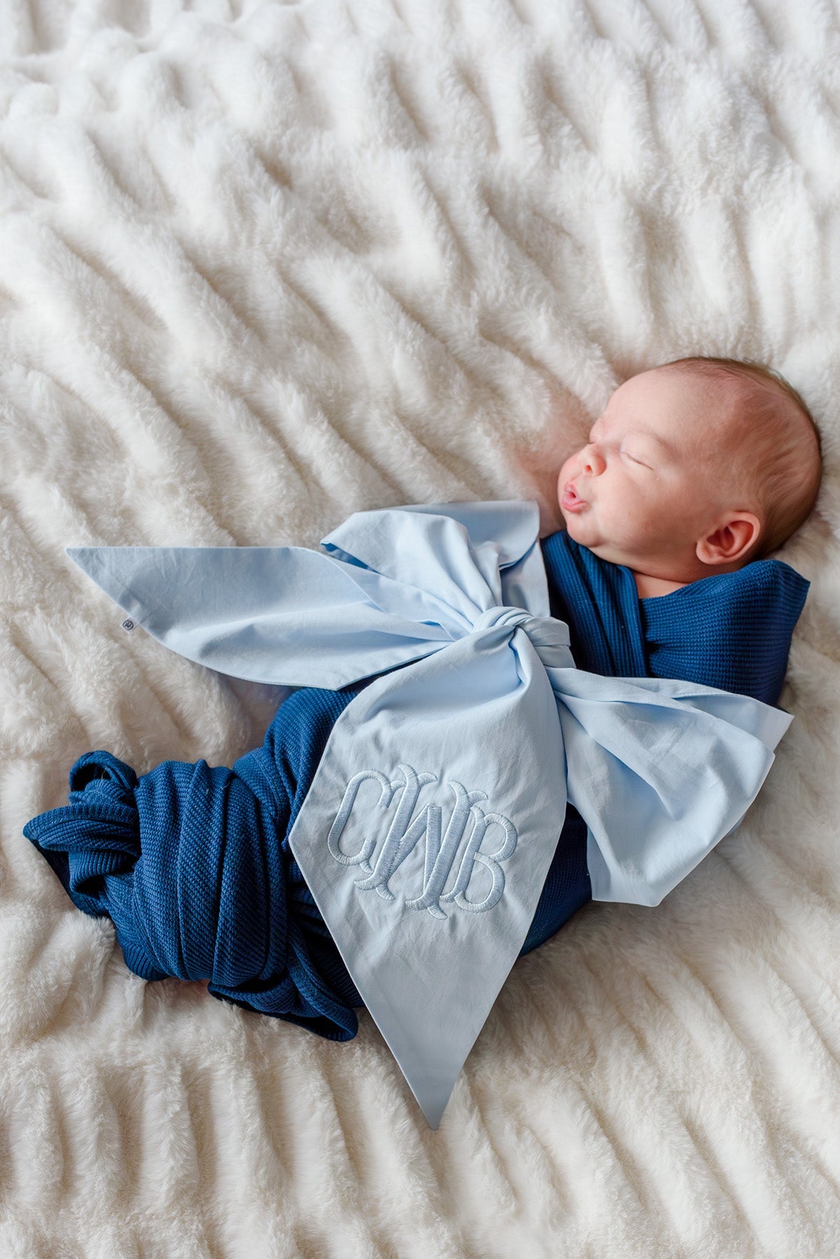 Personalized Newborn Bow Sash | Light Dusty Blue