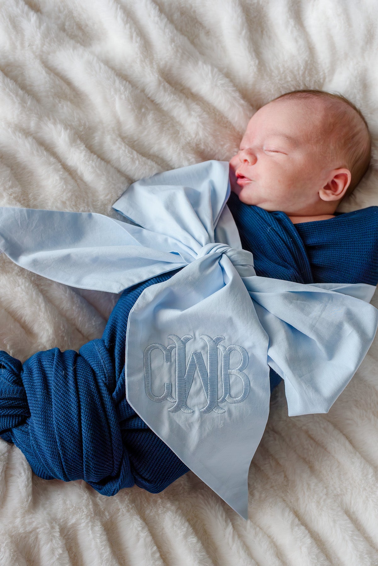 Personalized Newborn Bow Sash | Light Dusty Blue