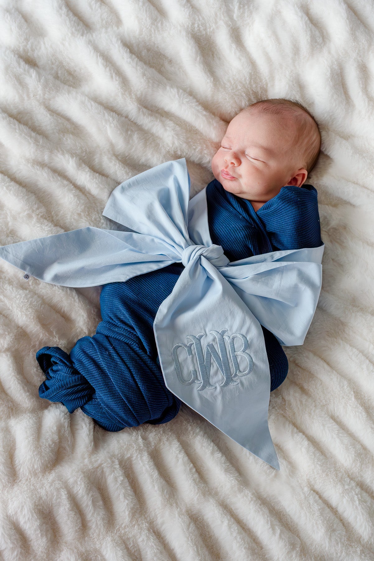 Personalized Newborn Bow Sash | Light Dusty Blue
