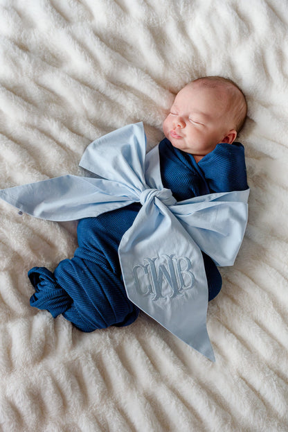 Personalized Newborn Bow Sash | Light Dusty Blue