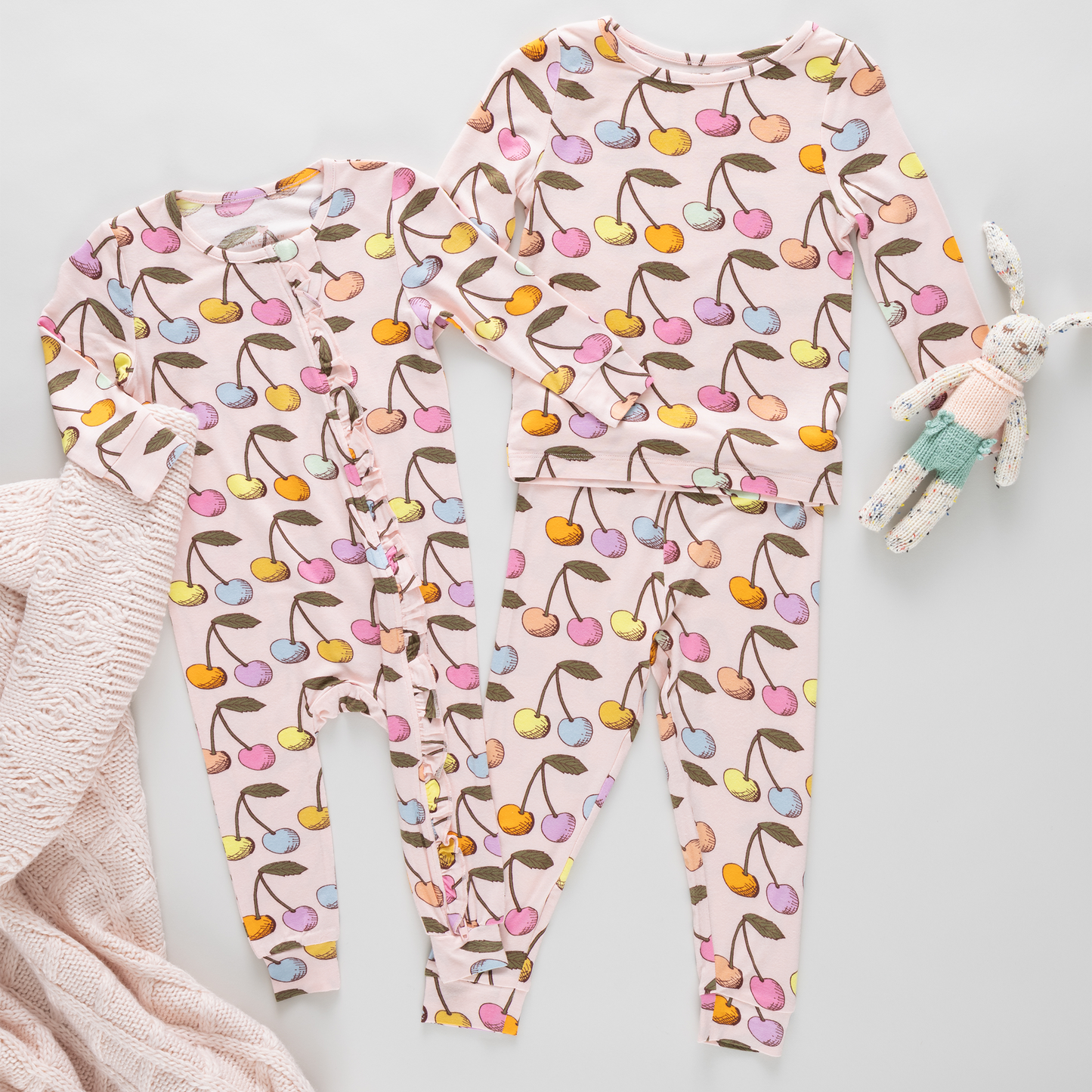 Kids Bamboo PJ Set - Cloud Pink Cherry