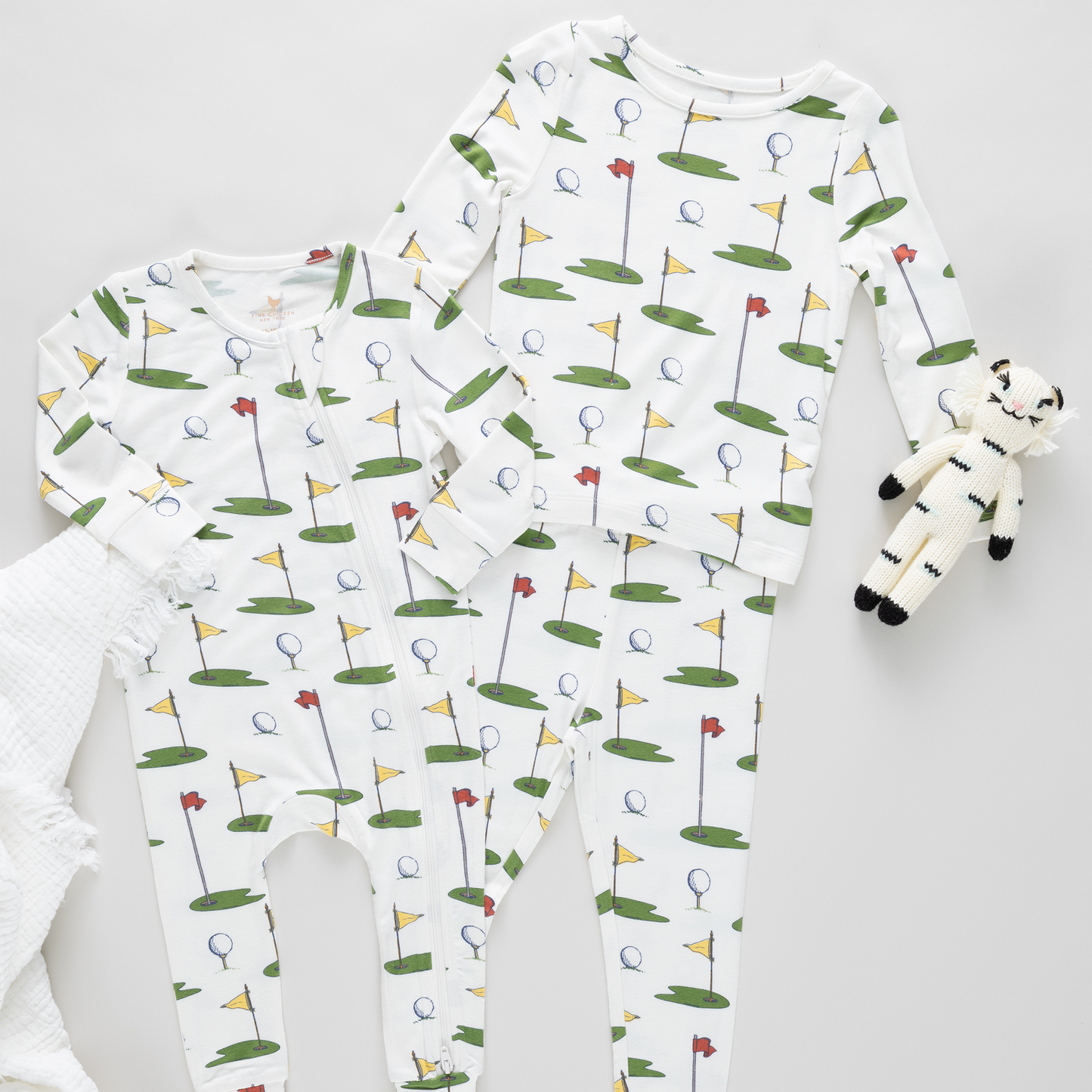 Kids Bamboo PJ Set - Cream Golf Tournament