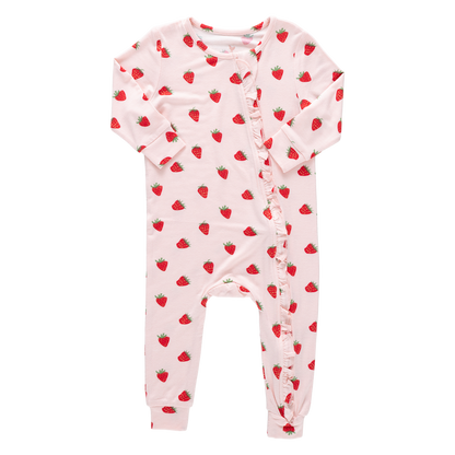 Baby Ruffle Bamboo Romper - Strawberries