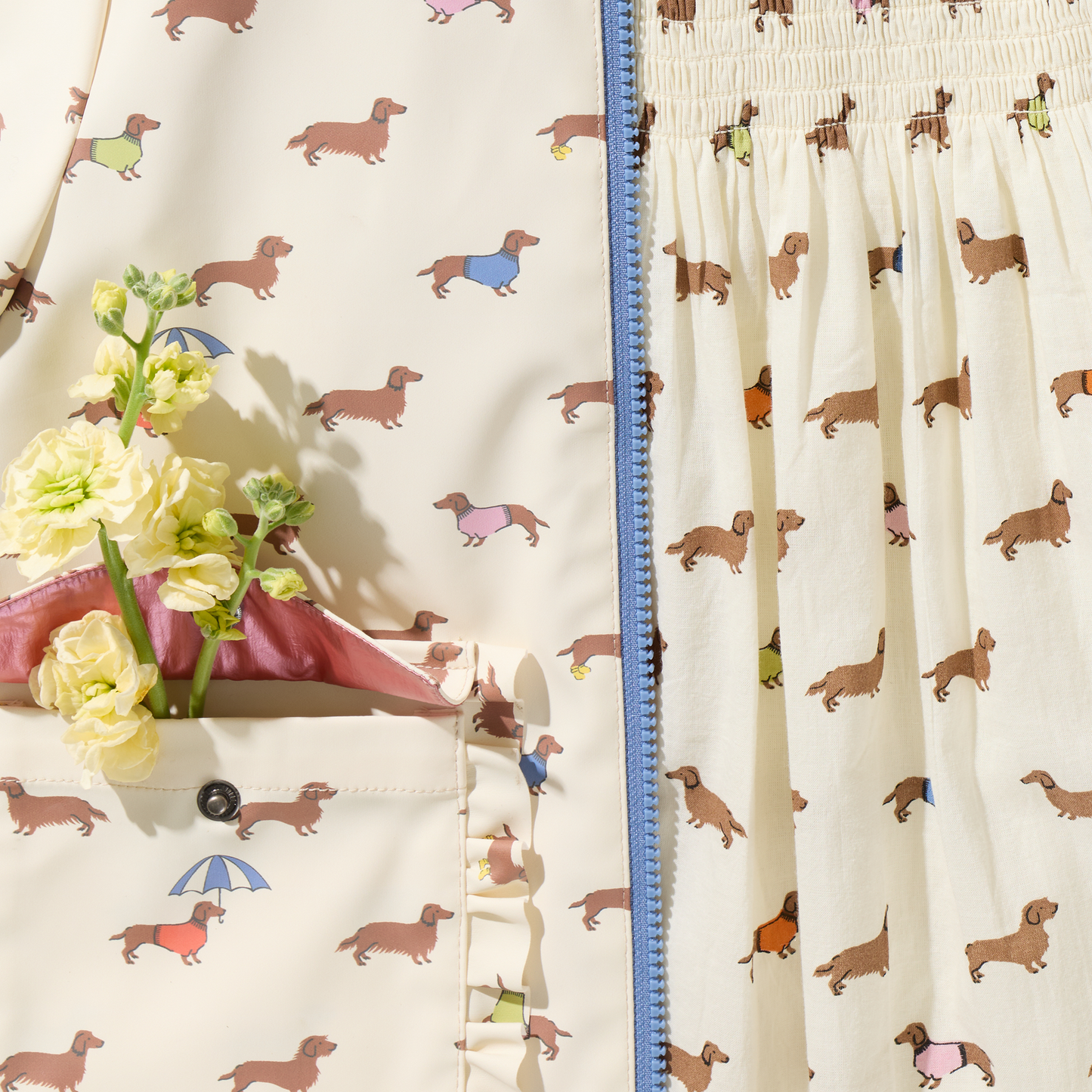 Girls Rafa Reversible Raincoat - Rainy Day Dachshunds
