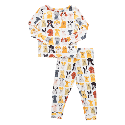 Kids Bamboo PJ Set - Small Watercolor Dogs