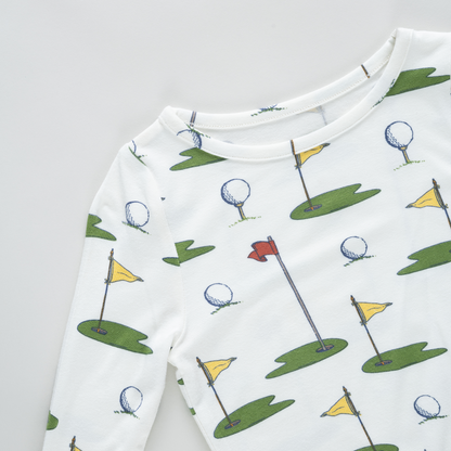 Kids Bamboo PJ Set - Cream Golf Tournament