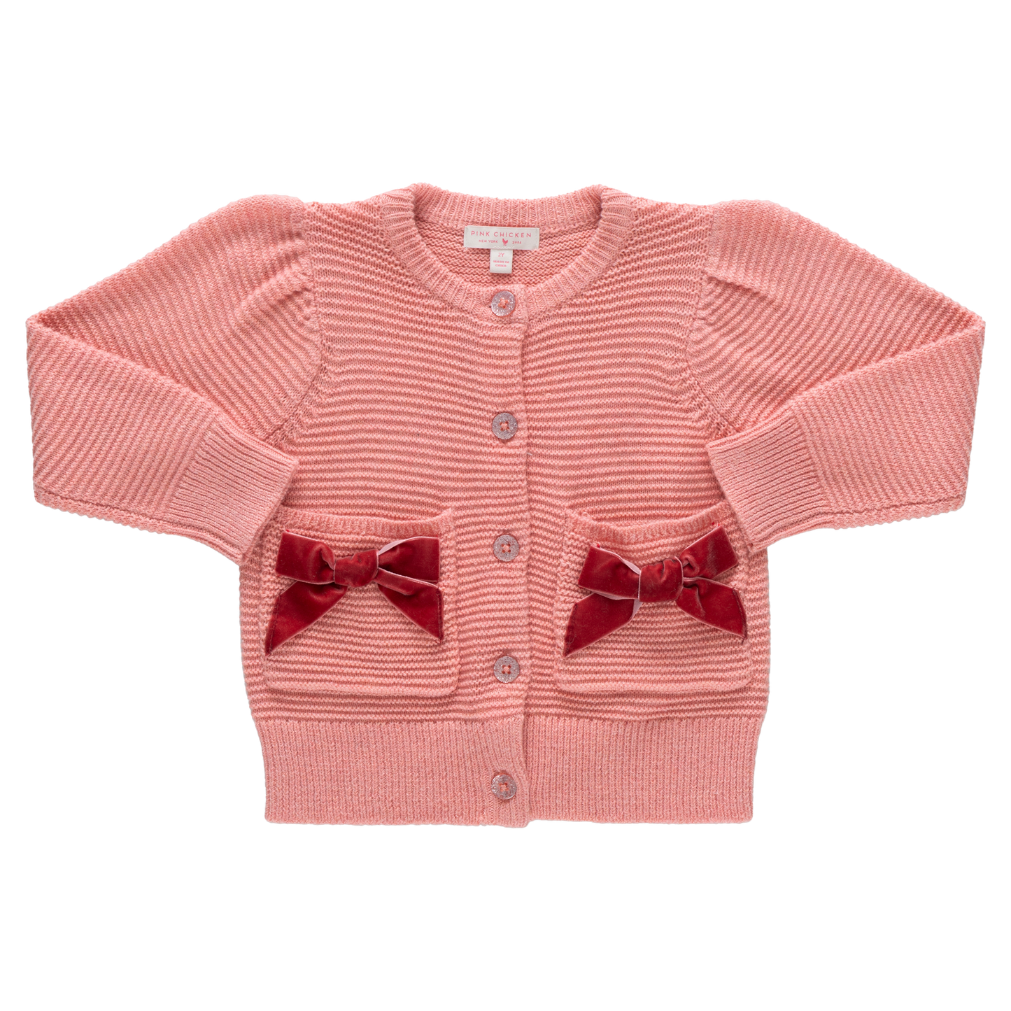 Girls Bow Pocket Sweater - Red Velvet Bows
