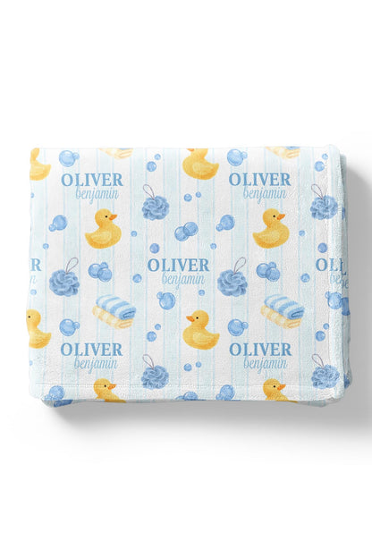 Personalized Kids Blanket | Bubble Duckies Blue