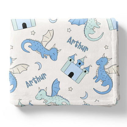 Dragon Adventure Personalized Kids Blanket | Blue