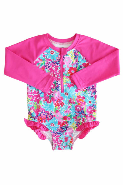 Long Sleeve Rash Guard with Front Zipper | Petal Splash