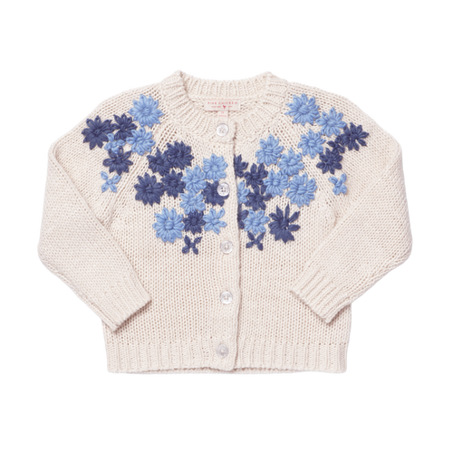 Girls Blossom Sweater - Blue Embroidery Flowers