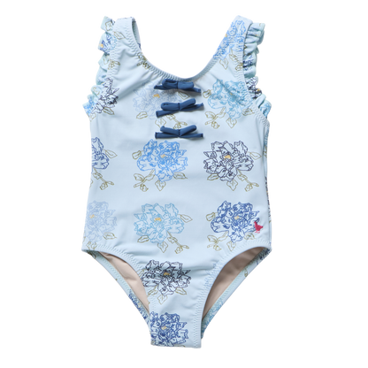 Girls Sylvie Bow Suit - Blue Quilt Floral