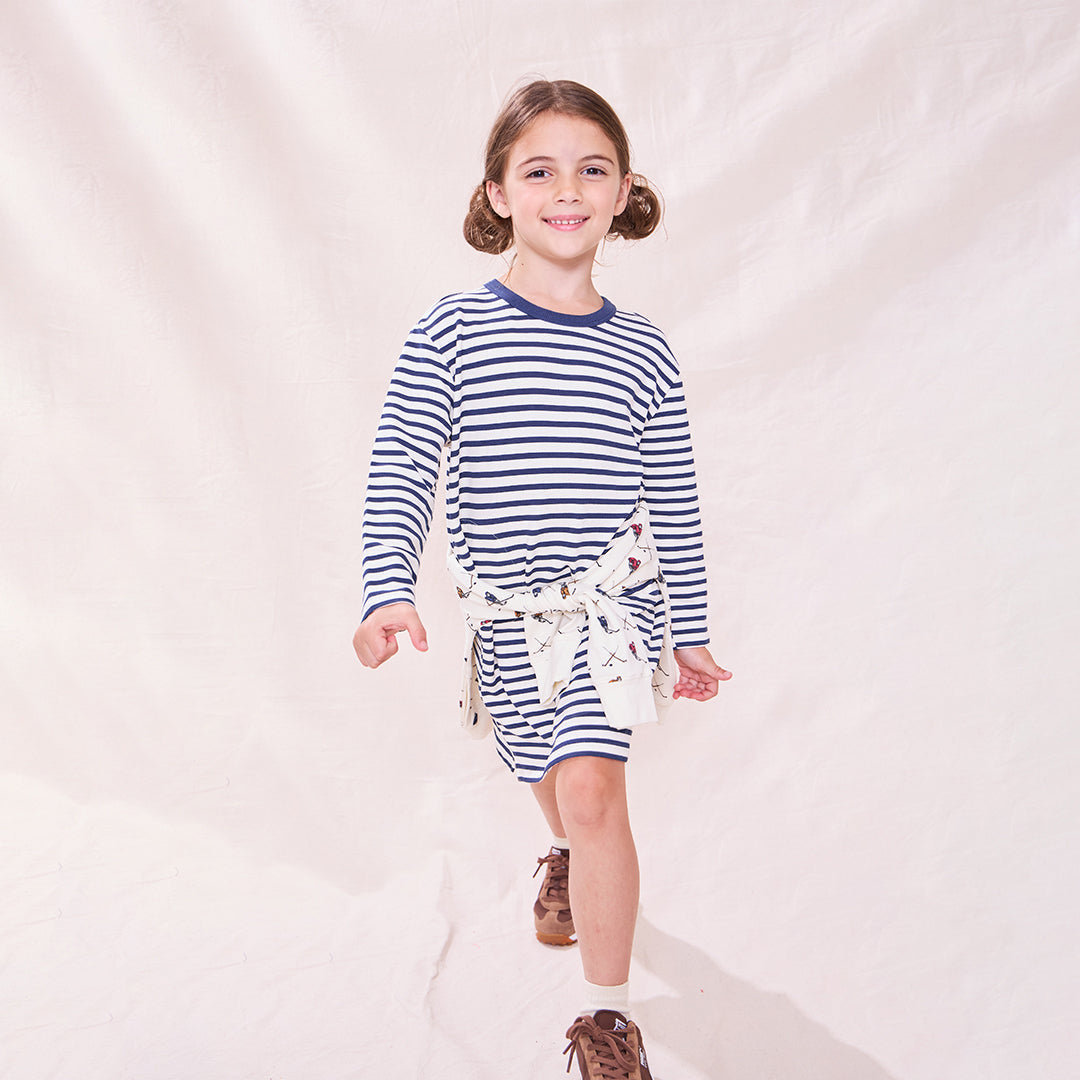 Hopscotch Long Sleeve Dress - Navy Stripe