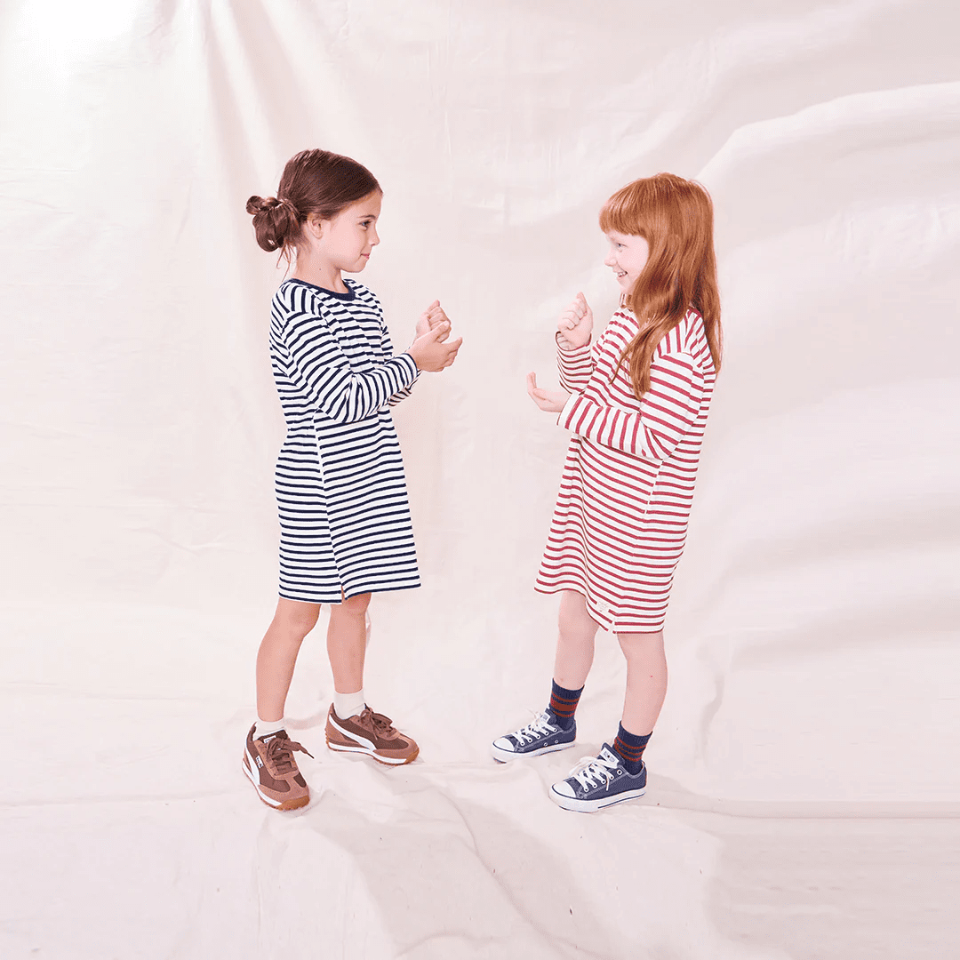 Hopscotch Long Sleeve Dress - Dark Red Stripe