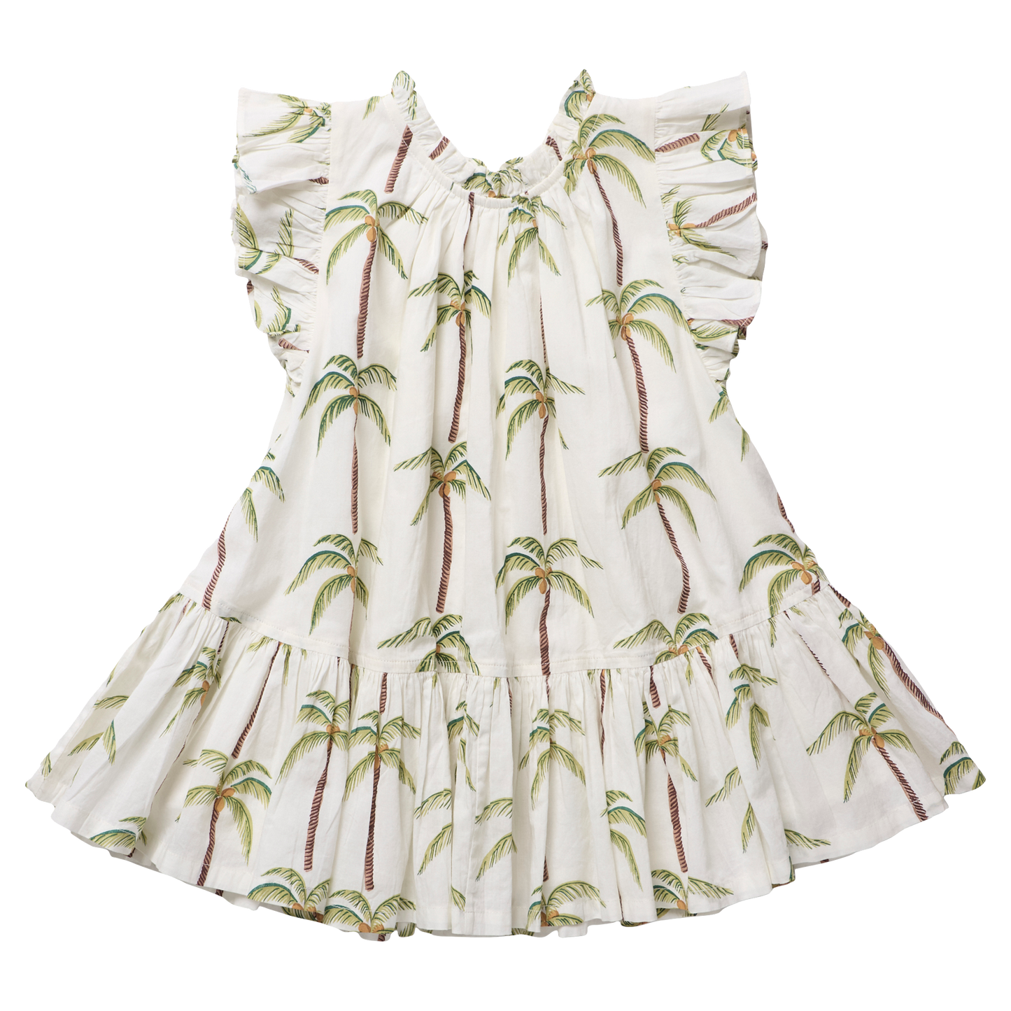 Girls Harper Dress - Cream Palm Trees