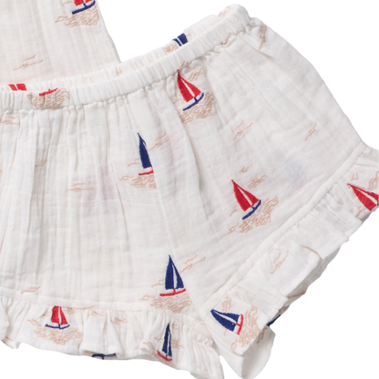 Girls Roey 2-PC Set - Sailboat Embroidery