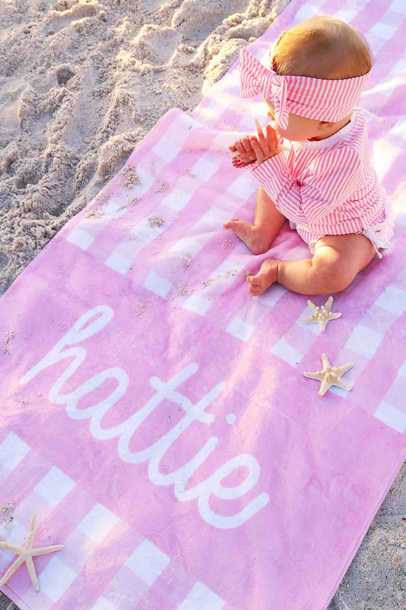 Personalized Kids Beach Towel | Seersucker Dusty Pink