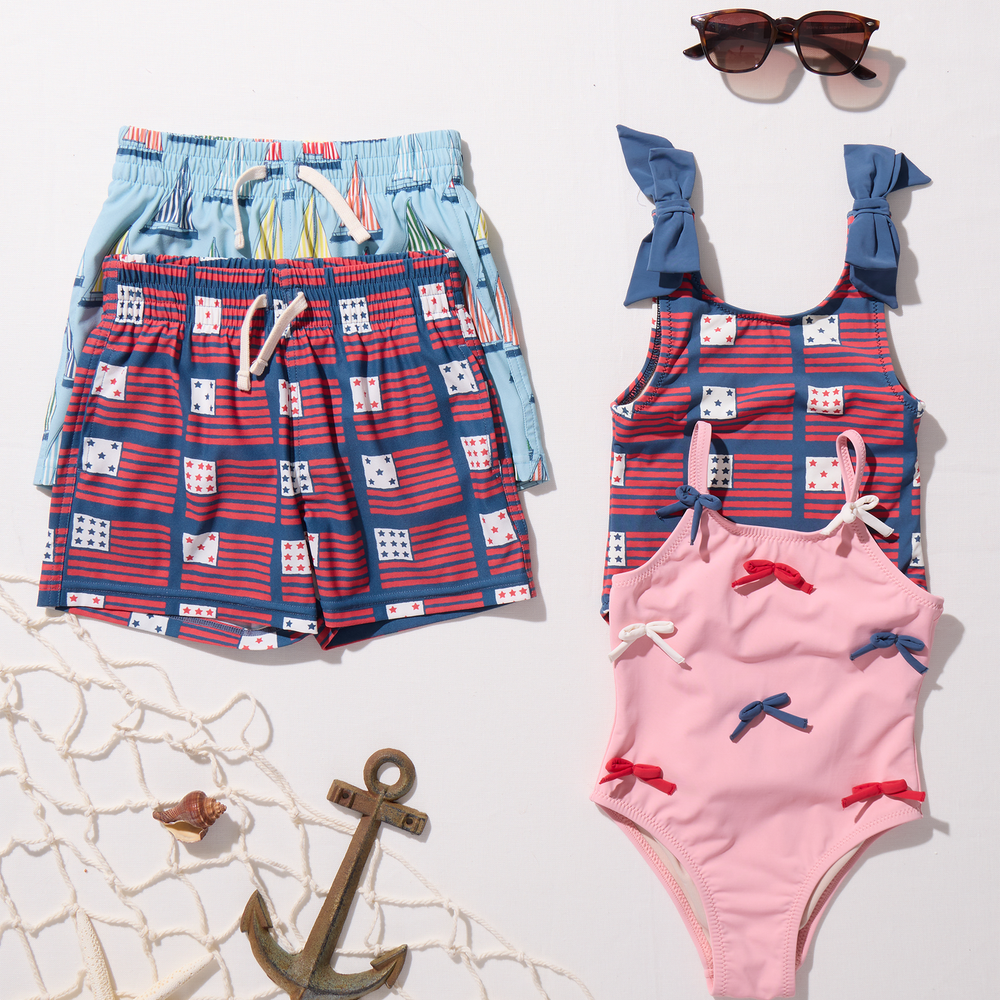Boys Swim Trunk - Navy Flag