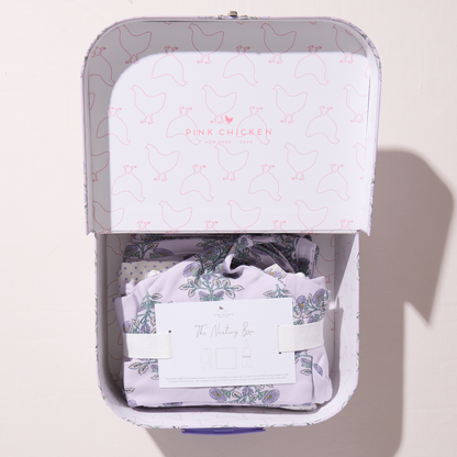 Nesting Box Baby Take Home Set - Lavender Bouquet Floral Blockprint