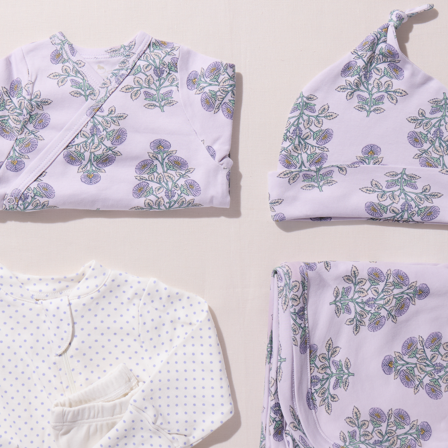 Nesting Box Baby Take Home Set - Lavender Bouquet Floral Blockprint