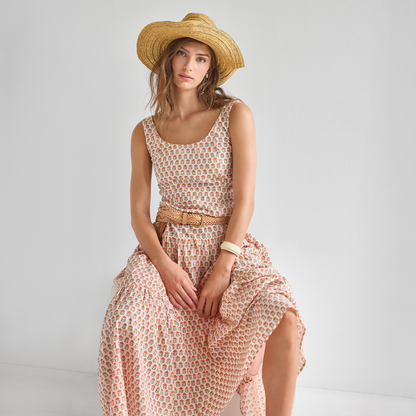 Womens Marilyn Tank Dress - Pink Prairie Block Print