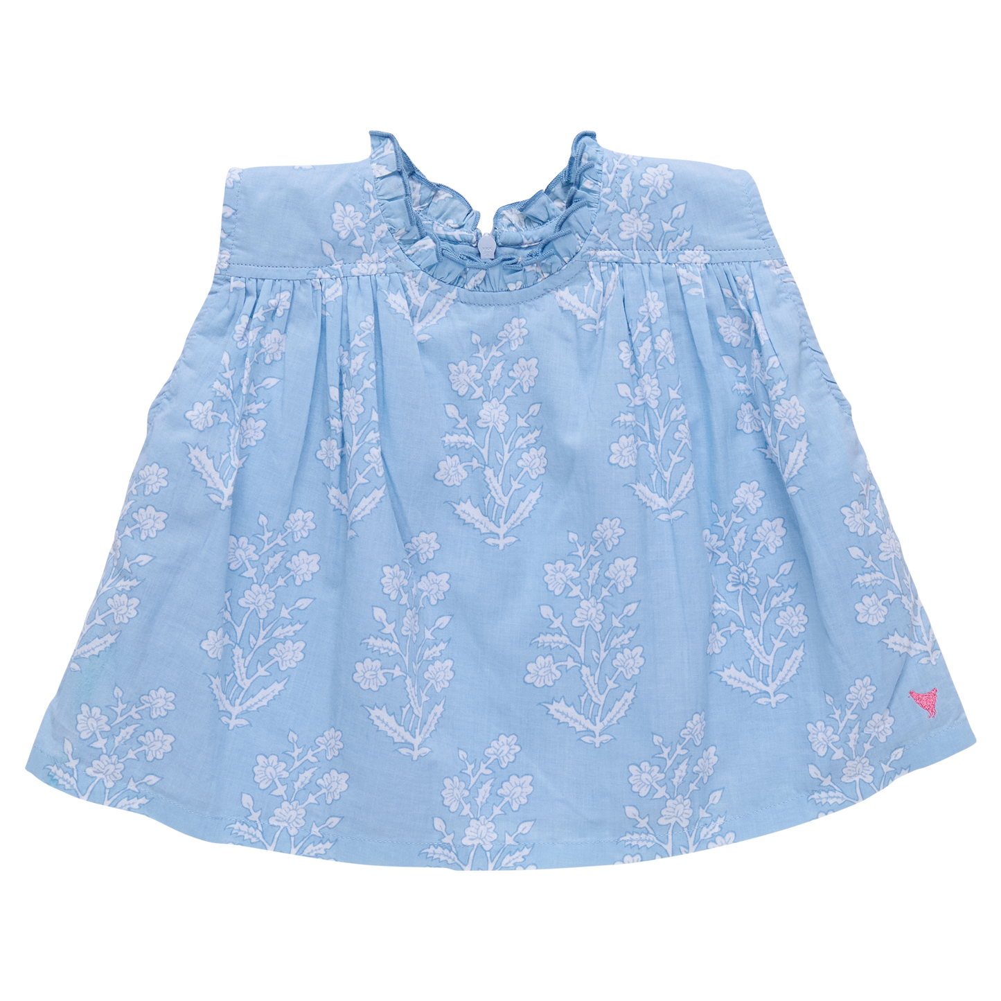 Girls Misha Top - Blue Dewdrop Block Print