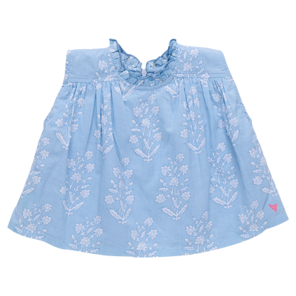 Girls Misha Top - Blue Dewdrop Block Print
