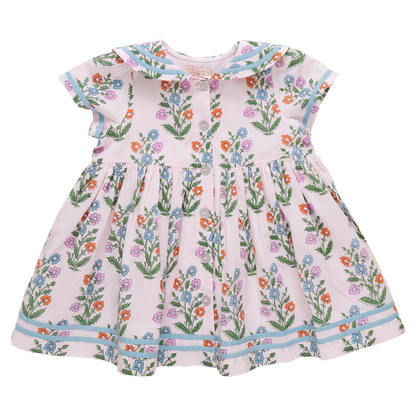 Girls Elowen Dress - Pink Dewdrop Block Print