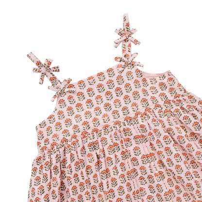 Girls Tia Dress - Pink Prairie Block Print