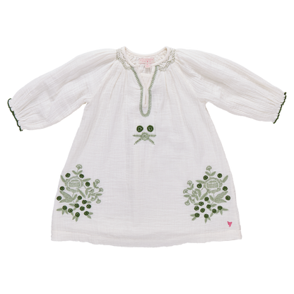 Girls Ava Dress - Green Embroidery